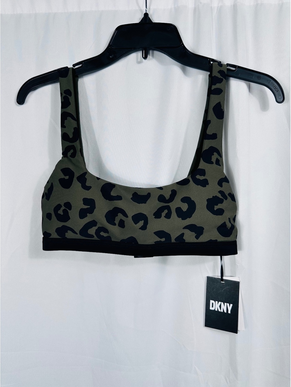 DKNY Leopard Print Bikini Top in Olive Green and Black, Size XS